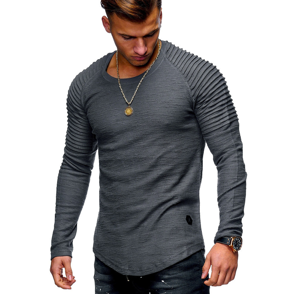 Men's Solid Color Slim Fit Round Neck Long Sleeves T-shirt Personality 5 Men's Solid Color Slim Fit Round Neck Long Sleeves T-shirt Personality - Image 5