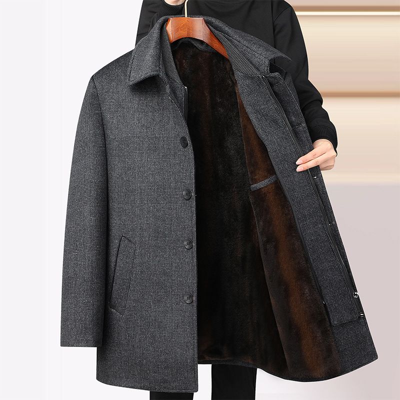 Woolen Coat Plaid Mid-Length Detachable Collar Overcoat 2 Woolen Coat Plaid Mid-Length Detachable Collar Overcoat - Image 2