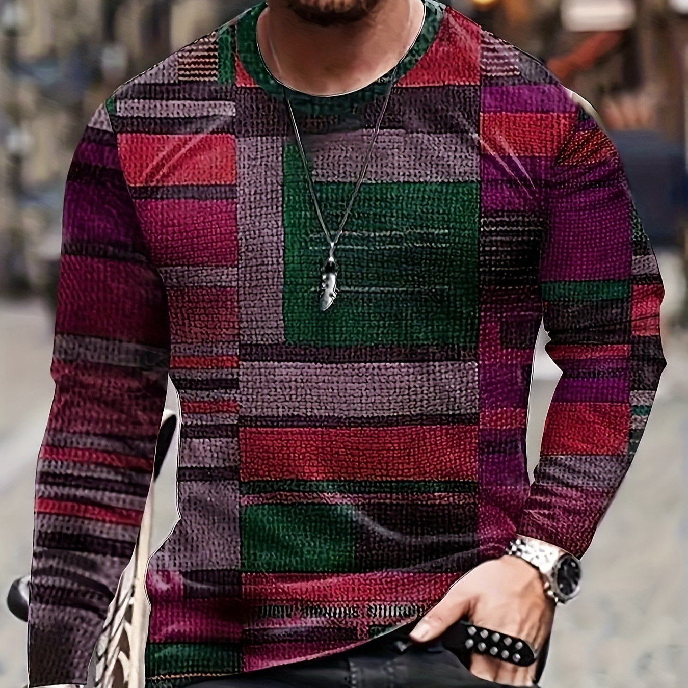 3D Textured Geometric Sweater Men's Abstract Patchwork Top 6 3D Textured Geometric Sweater Men's Abstract Patchwork Top - Image 6