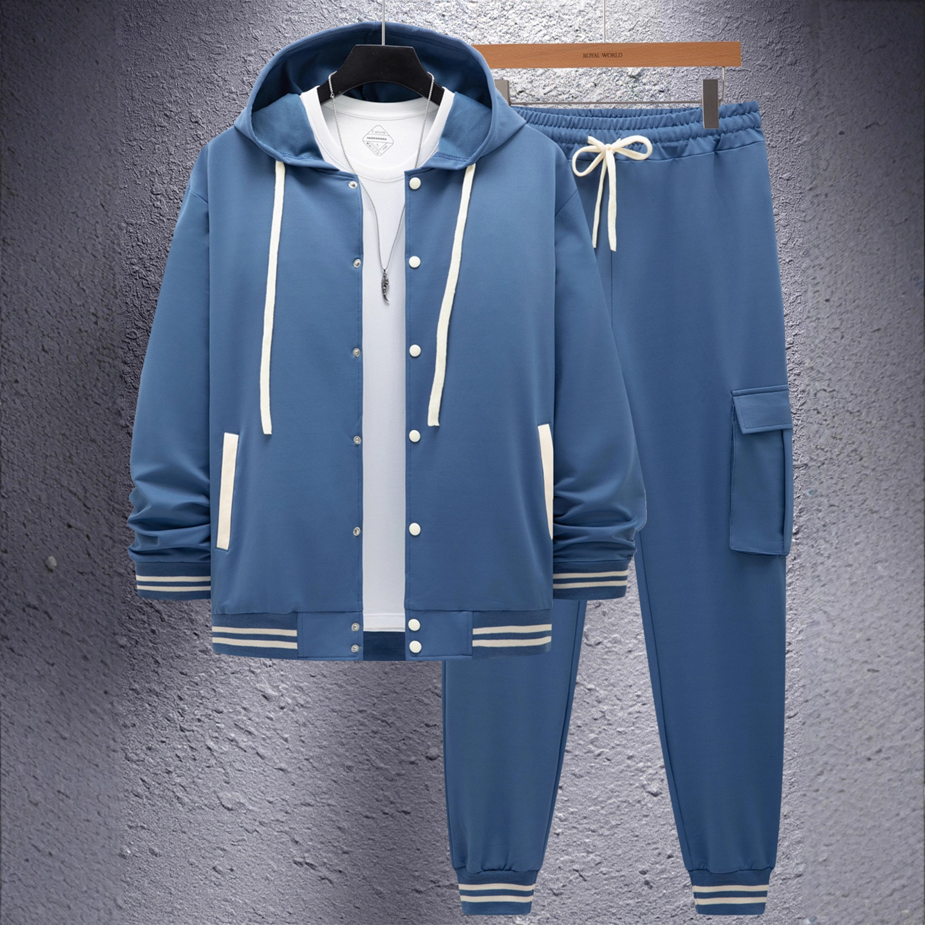 Men's Varsity Tracksuit Hooded Baseball Twill Jacket Set 3 Men's Varsity Tracksuit Hooded Baseball Twill Jacket Set - Image 3