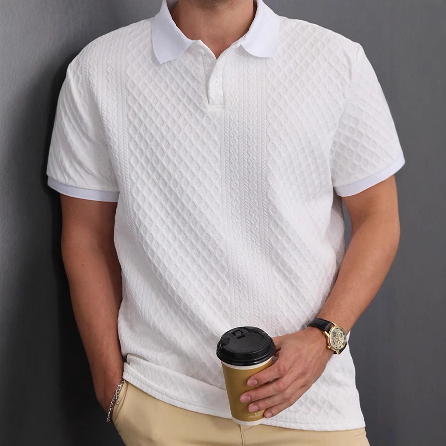 Men's Polo Shirt Jacquard Fabric Button Placket Top 8 Men's Polo Shirt Jacquard Fabric Button Placket Top - Image 8