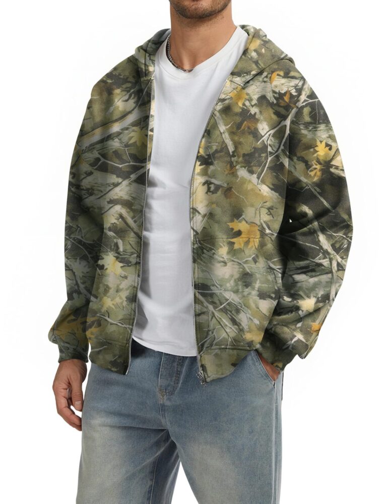 mens streetwear Camouflage Zip-Up Hoodie Men's Camo Coat