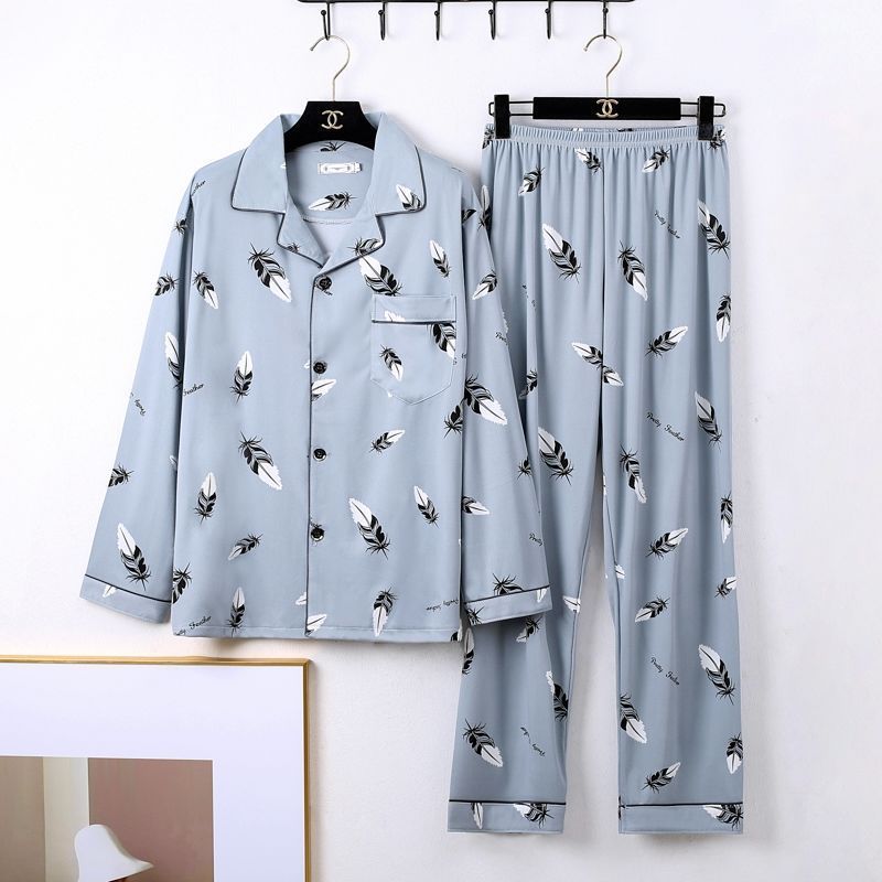 Men's Cotton Pajamas Long Sleeve Printed Sleepwear Set 1 Men's Cotton Pajamas