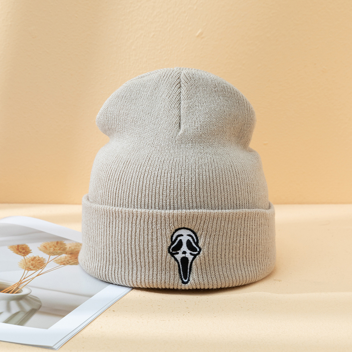 Halloween Dark Embroidered Ghost Face Skeleton Head Fashion Autumn And Winter Warm Fashion Men's And Women's Knitted Hat 3 Halloween Dark Embroidered Ghost Face Skeleton Head Fashion Autumn And Winter Warm Fashion Men's And Women's Knitted Hat - Image 3