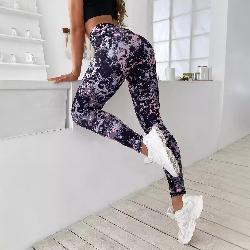 Printed High Waisted Leggings Marble Tummy Control Tights 1 Printed High Waisted Leggings