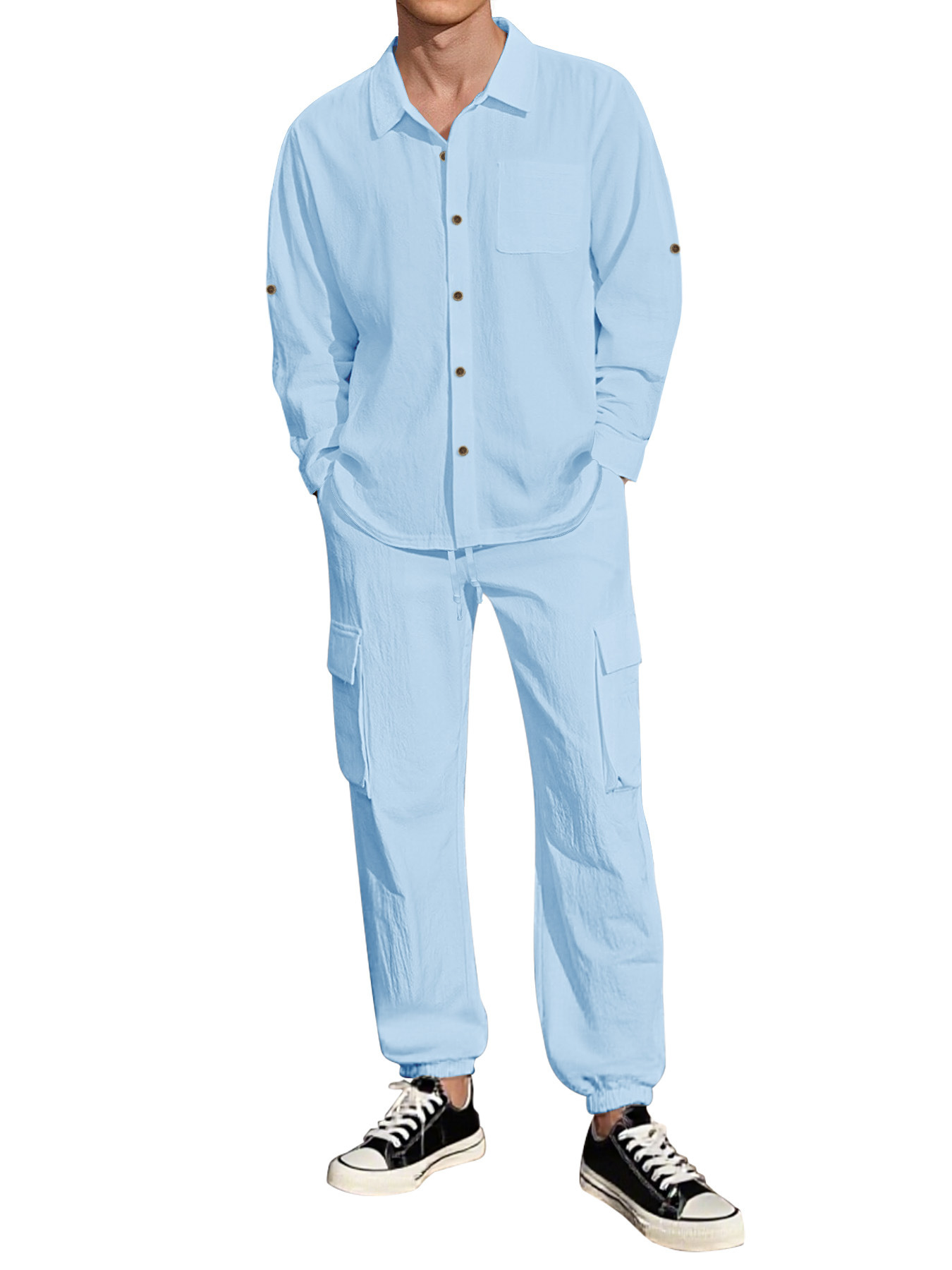 Men's Linen Shirt and Pants Set Casual Lapel Summer Suit 7 Men's Linen Shirt and Pants Set Casual Lapel Summer Suit - Image 7