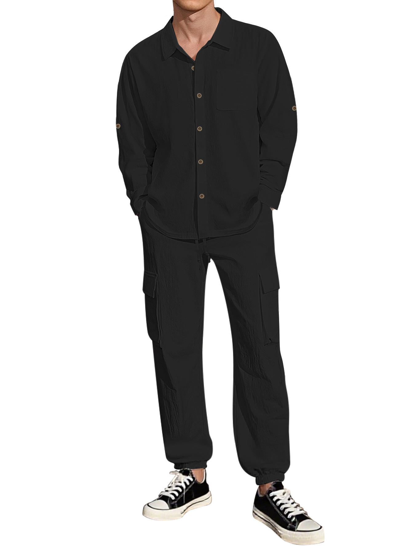 Men's Linen Shirt and Pants Set Casual Lapel Summer Suit 2 Men's Linen Shirt and Pants Set Casual Lapel Summer Suit - Image 2