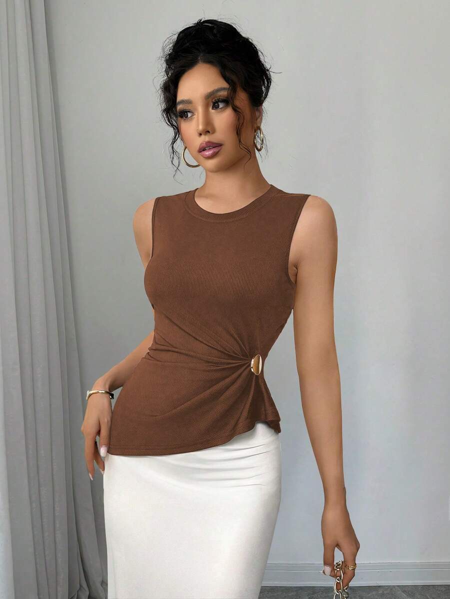 Peplum Top Pleated Waist Solid Sleeveless Blouse 4 Peplum Top Pleated Waist Solid Sleeveless Blouse - Image 4