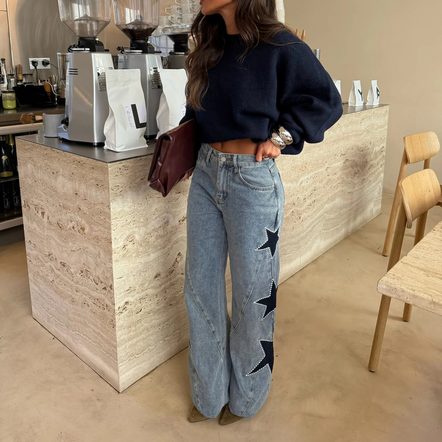 Star Jeans Baggy Wide Leg Black Star Patch Denim 1 Star Jeans