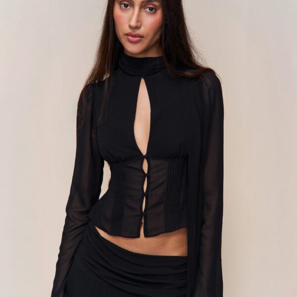Summer Collection — Blouse With Hollow-out Buttons And A Ribbon Tie At The Waist