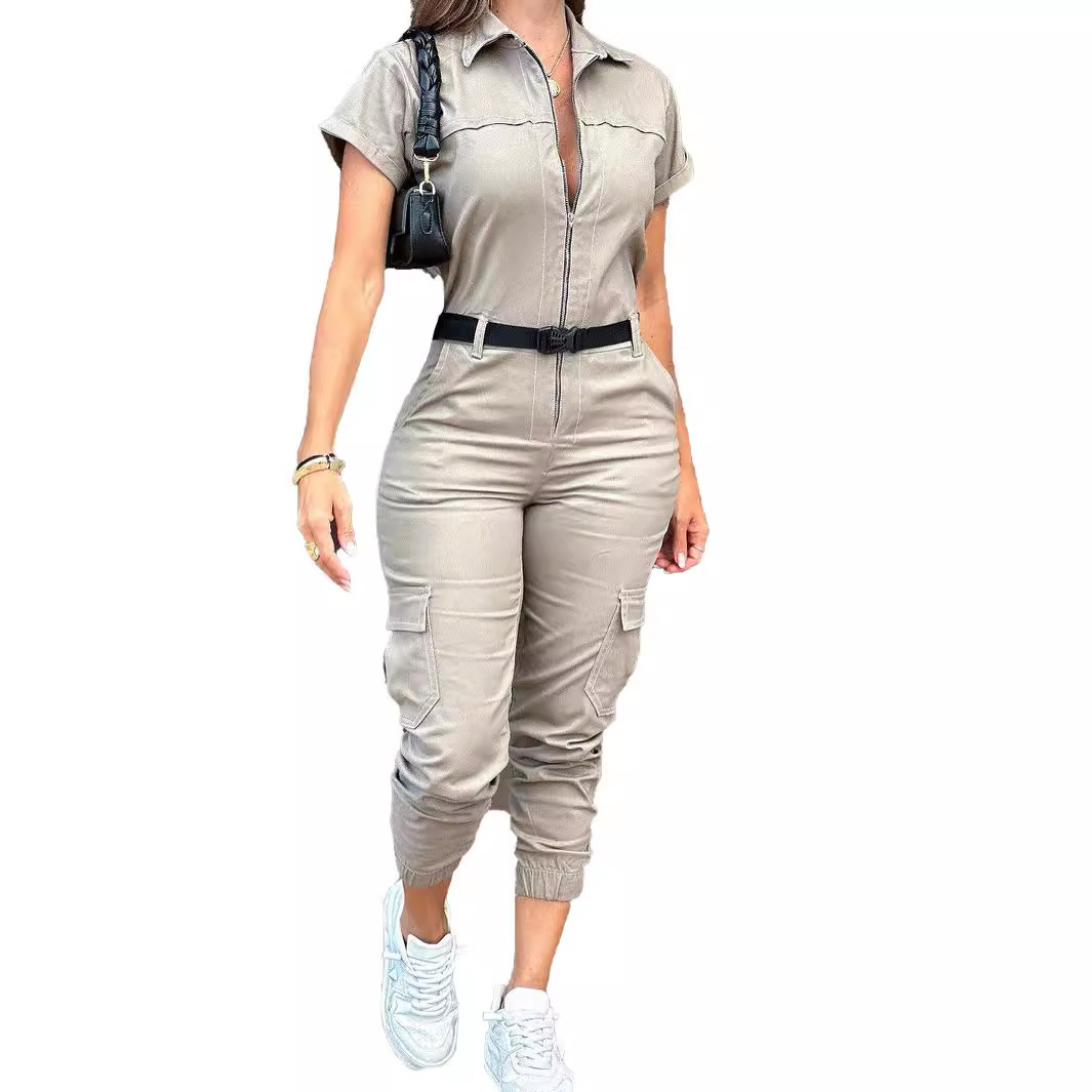 Cargo Jumpsuit Utility Workwear V-Neck Zipper Slim Playsuit 2 Cargo Jumpsuit Utility Workwear V-Neck Zipper Slim Playsuit - Image 2