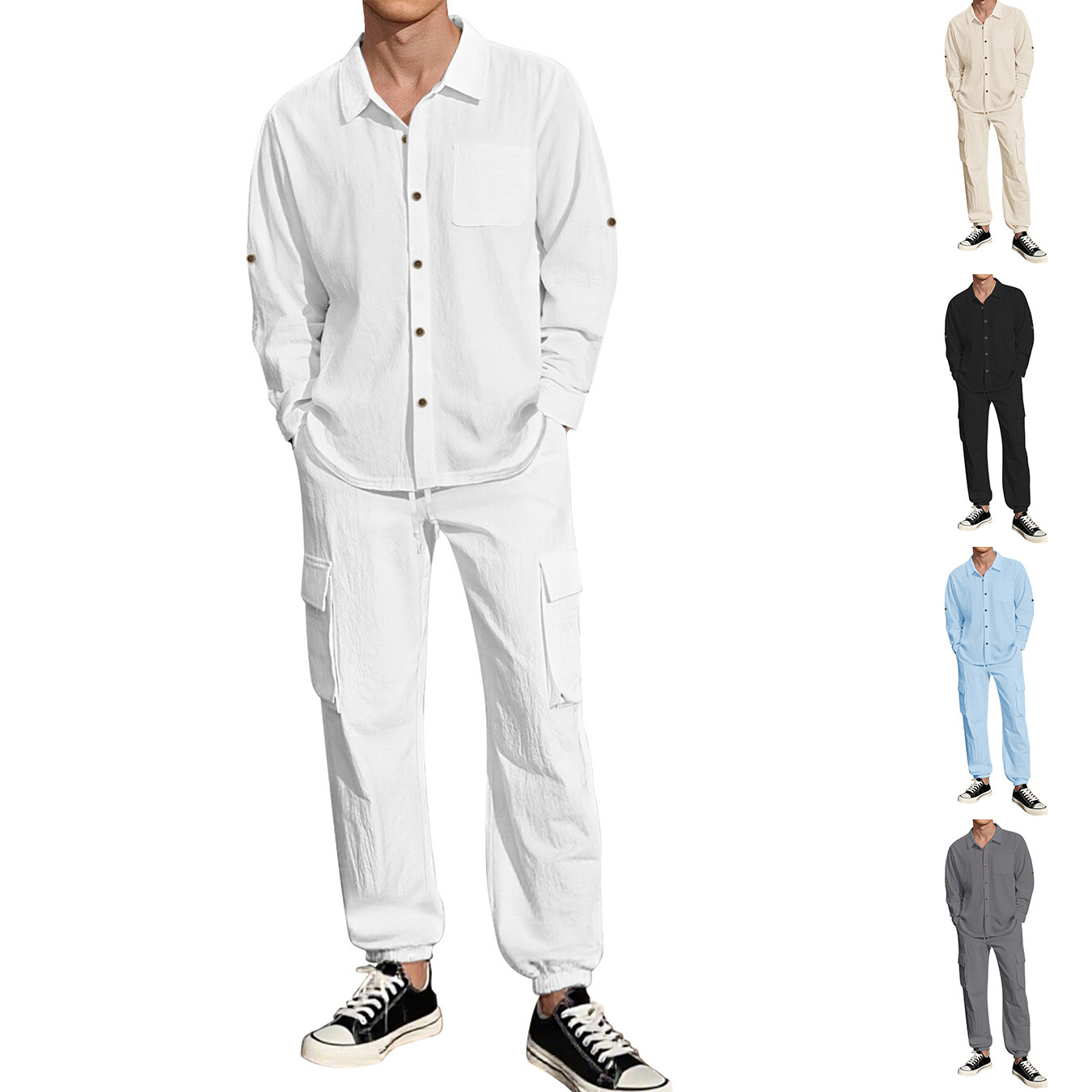 Men's Linen Shirt and Pants Set Casual Lapel Summer Suit 8 Men's Linen Shirt and Pants Set Casual Lapel Summer Suit - Image 8