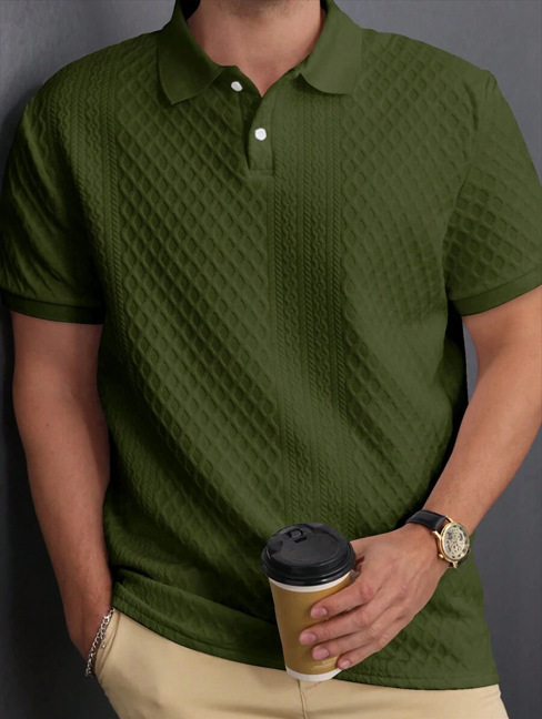 Men's Polo Shirt Jacquard Fabric Button Placket Top 4 Men's Polo Shirt Jacquard Fabric Button Placket Top - Image 4