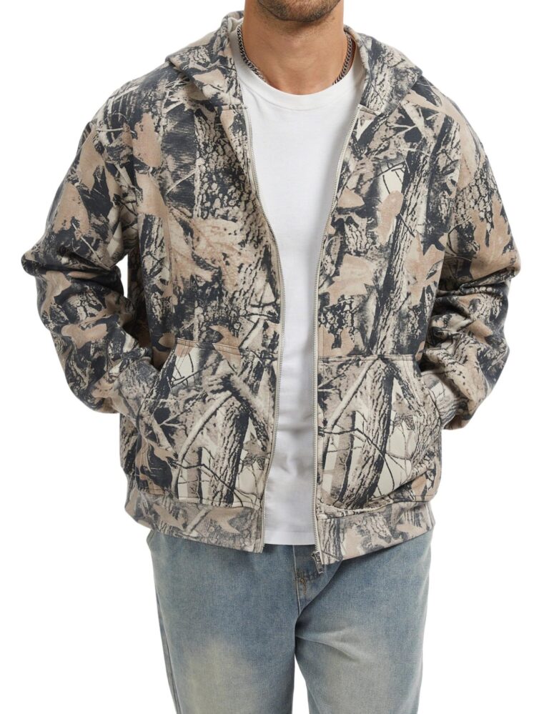 mens streetwear Camouflage Zip-Up Hoodie Men's Camo Coat
