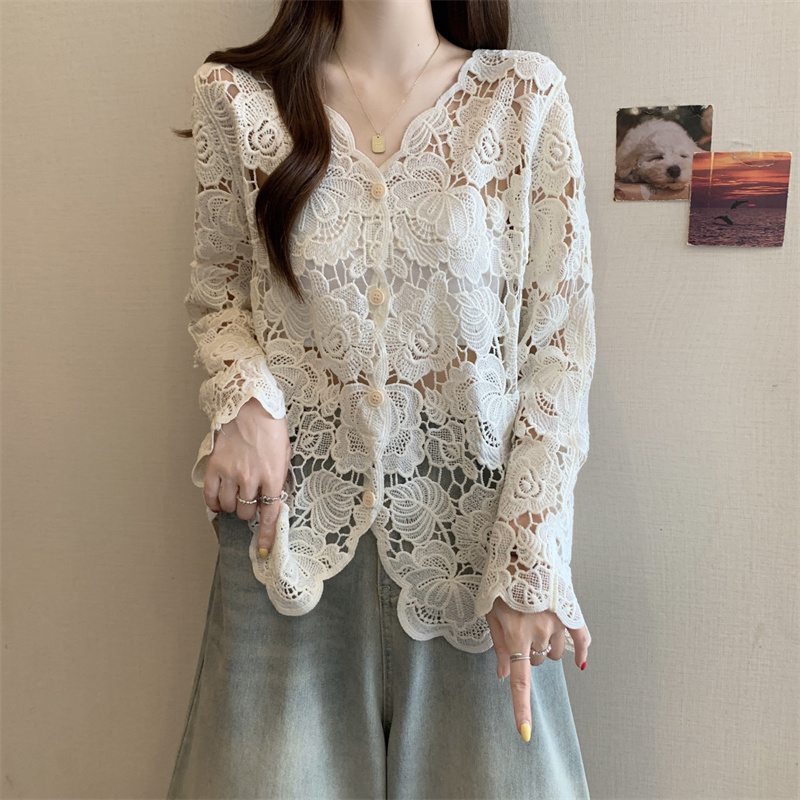 Lace Long Sleeve Top Women Elegant Embroidered Hollow Top 3 Lace Long Sleeve Top Women Elegant Embroidered Hollow Top - Image 3