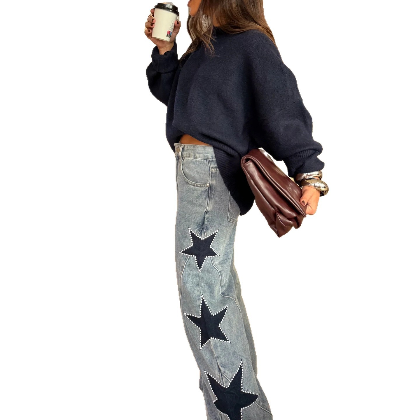 Star Jeans Baggy Wide Leg Black Star Patch Denim 2 Star Jeans Baggy Wide Leg Black Star Patch Denim - Image 2