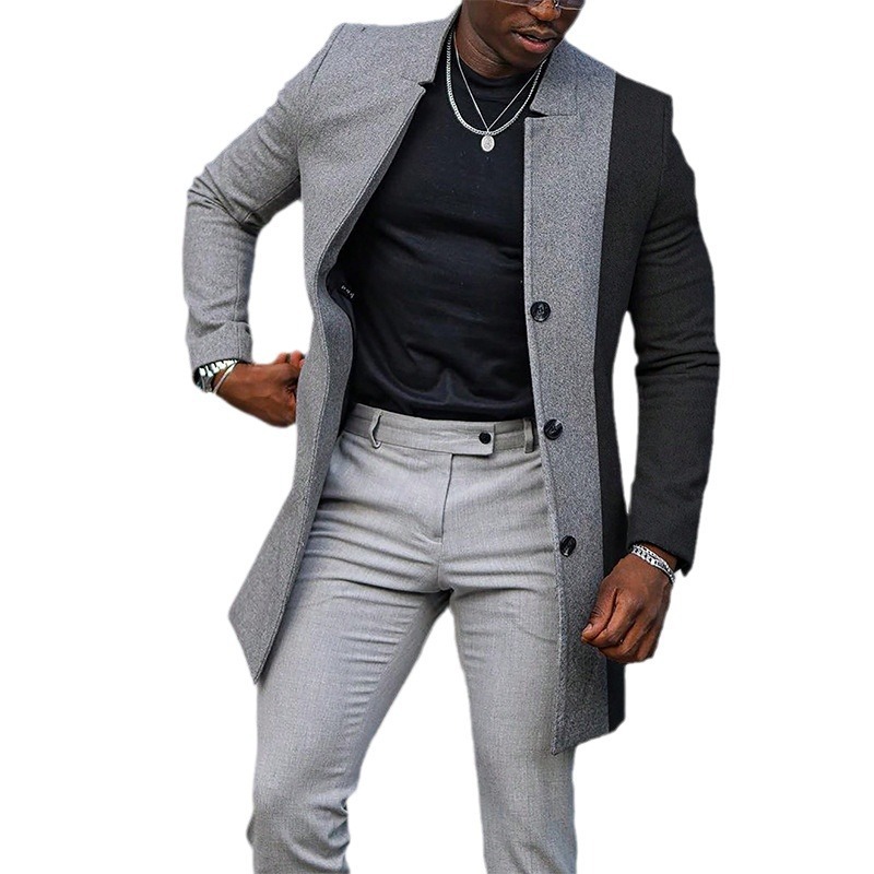 Wool Trench Coat Men's Casual Mid-Length Color Match Coat 3 Wool Trench Coat Men's Casual Mid-Length Color Match Coat - Image 3