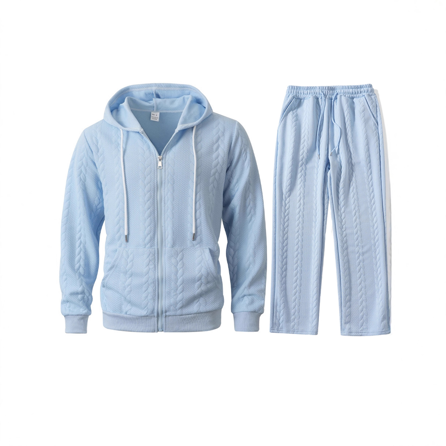 Men's Cable Knit Tracksuit Jacquard Zip Hoodie & Pants Set 3 Men's Cable Knit Tracksuit Jacquard Zip Hoodie & Pants Set - Image 3