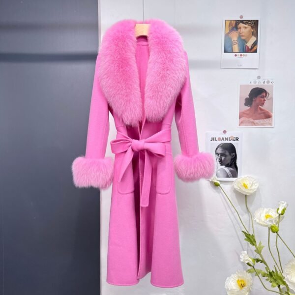 The Resort Edit — Pink Fur Coat Double-Sided Woolen Longline Belted Jacket
