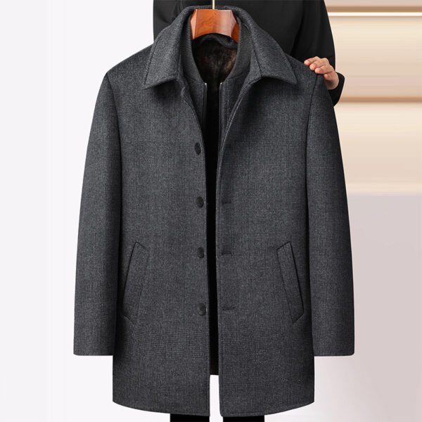 Men's Edit — Woolen Coat Plaid Mid-Length Detachable Collar Overcoat