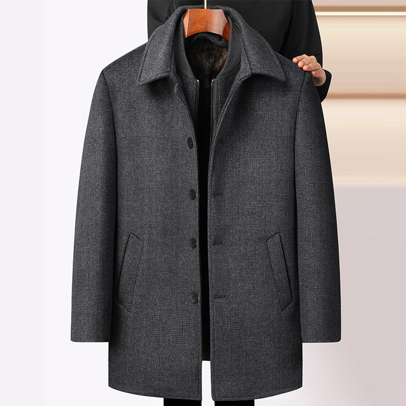 Woolen Coat Plaid Mid-Length Detachable Collar Overcoat 1 Woolen Coat