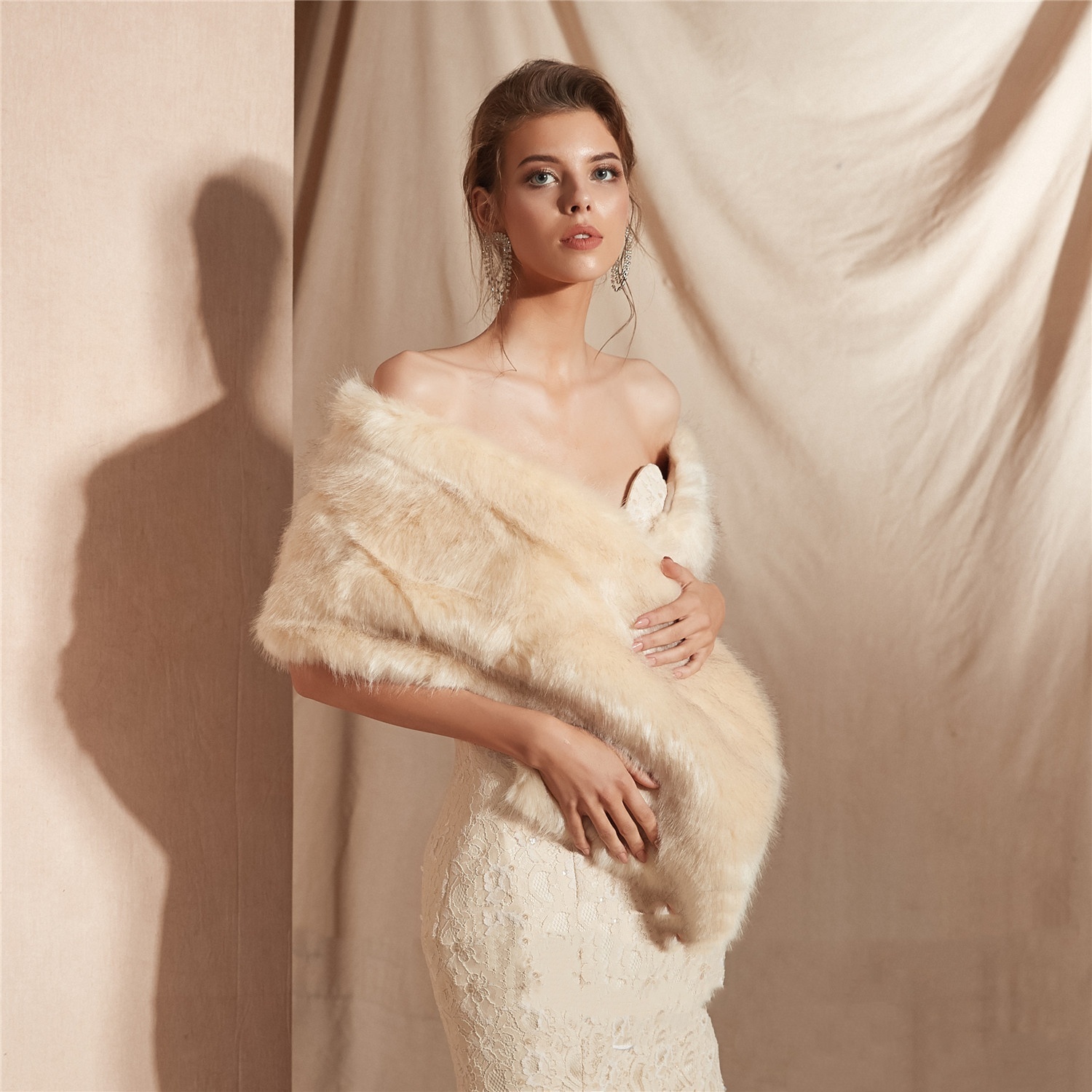 Winter Faux Fox Fur Bridal Fur Shawl 4 Winter Faux Fox Fur Bridal Fur Shawl - Image 4