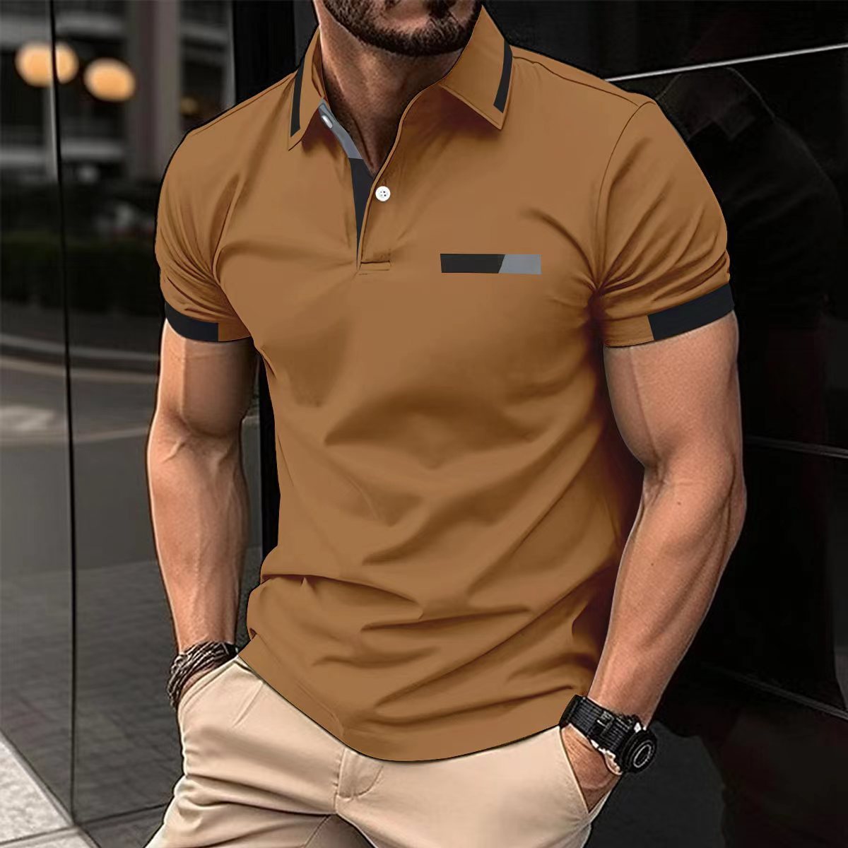 Slim Fit Polo Shirt Men's Designer European Style Polo 4 Slim Fit Polo Shirt Men's Designer European Style Polo - Image 4