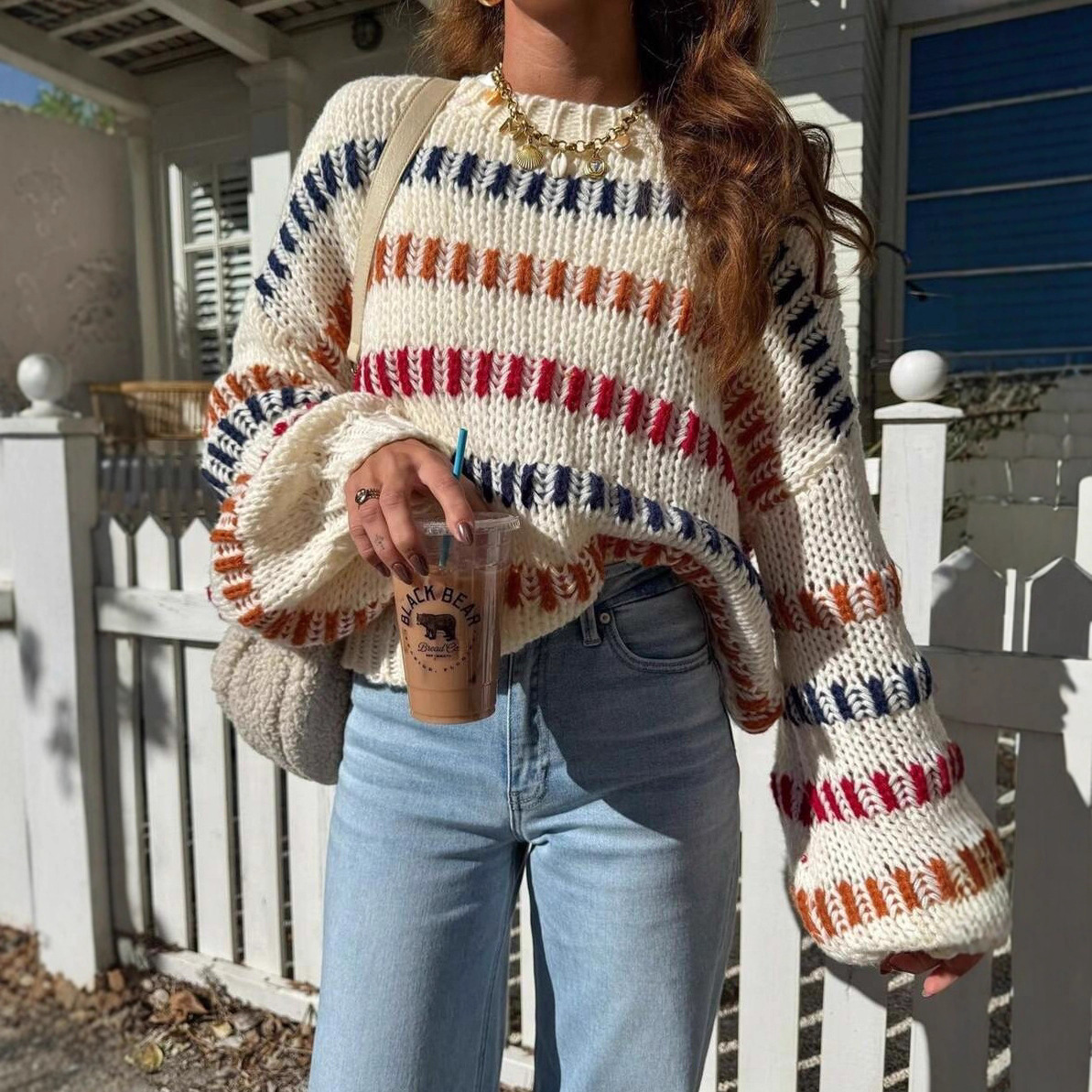 Casual Fashionable Retro Loose-fit Sweater With Batwing Sleeves 1 Sweater for Her