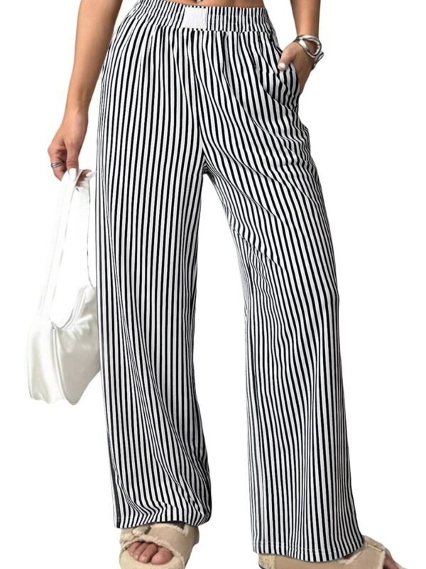 Summer Collection — Striped Trousers High Waisted Wide Leg Professional Pants
