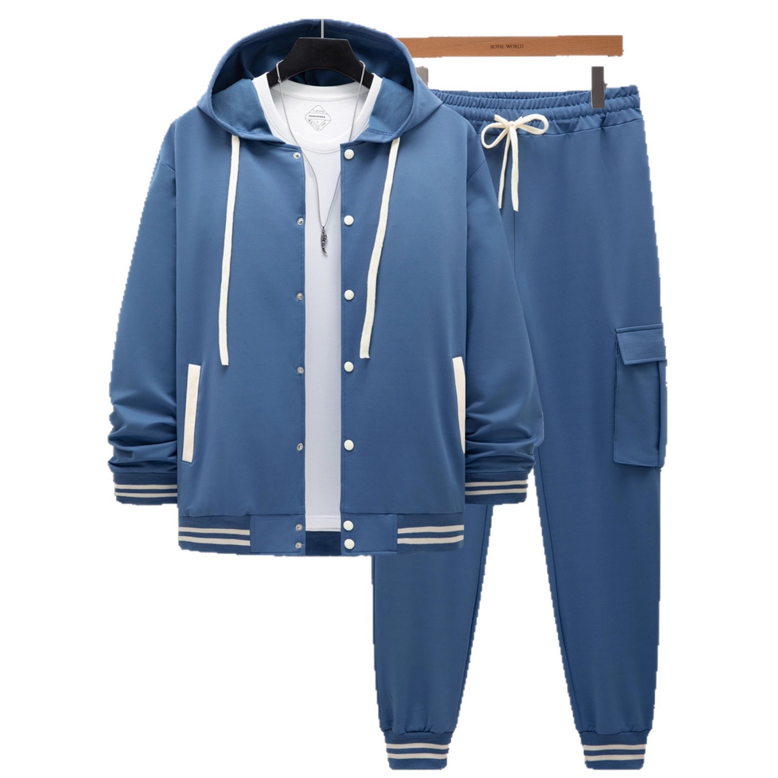Men's Varsity Tracksuit Hooded Baseball Twill Jacket Set 4 Men's Varsity Tracksuit Hooded Baseball Twill Jacket Set - Image 4
