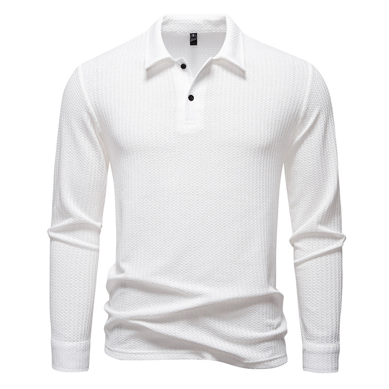 Polo Shirt Waffle-knit Long-sleeve Slim-fit Casual Top 8 Polo Shirt Waffle-knit Long-sleeve Slim-fit Casual Top - Image 8