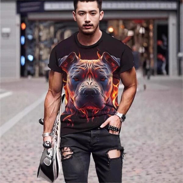 Men's Edit — Animal T Shirt 3D Pitbull Vintage Quick-Dry Summer Tee