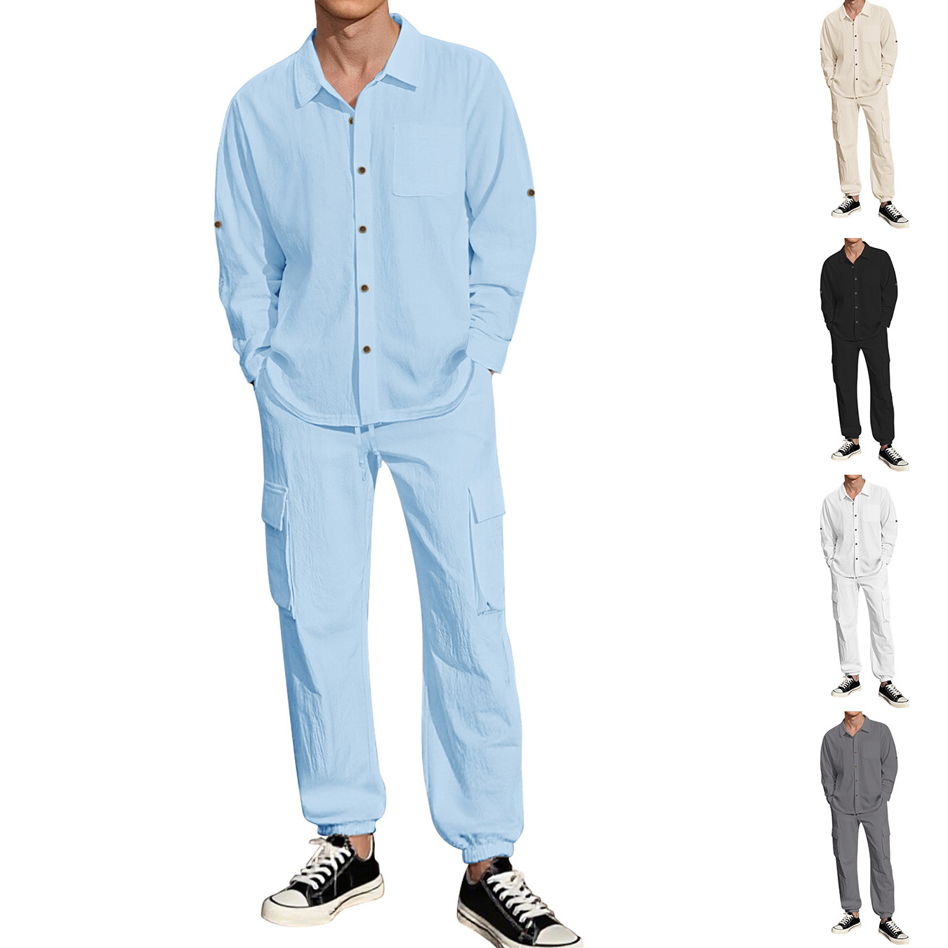 Men's Linen Shirt and Pants Set Casual Lapel Summer Suit 9 Men's Linen Shirt and Pants Set Casual Lapel Summer Suit - Image 9