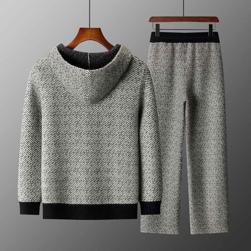 Men's Knitted Tracksuit Hooded Cardigan & Joggers Set 2 Men's Knitted Tracksuit Hooded Cardigan & Joggers Set - Image 2