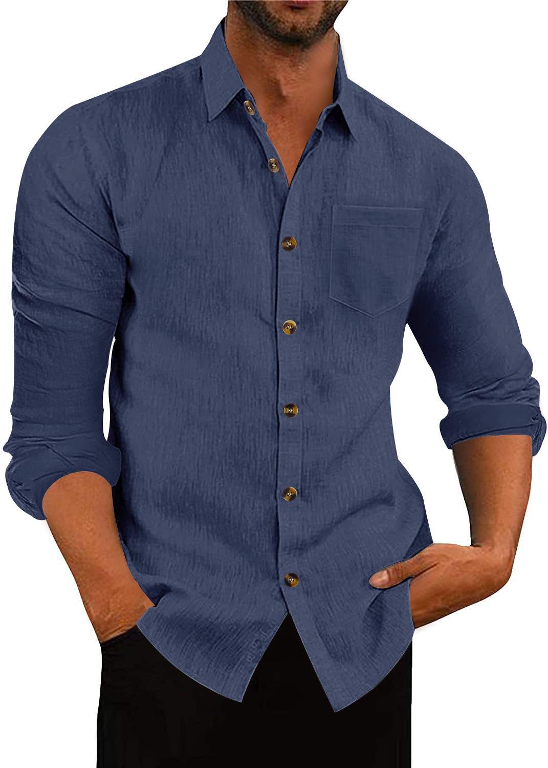 Long Sleeve shirt Linen Loose Casual Polo Collar Top 7 Long Sleeve shirt Linen Loose Casual Polo Collar Top - Image 7