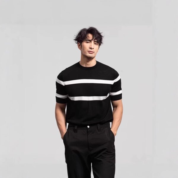 Men's Edit — Ice Silk Knitted Top Retro Short-sleeved Striped Men's Shirt