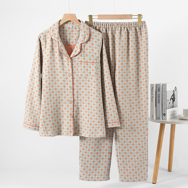 Double Layer Cotton Pajamas Yarn Dyed Long Sleeve PJs Set 5 Double Layer Cotton Pajamas Yarn Dyed Long Sleeve PJs Set - Image 5