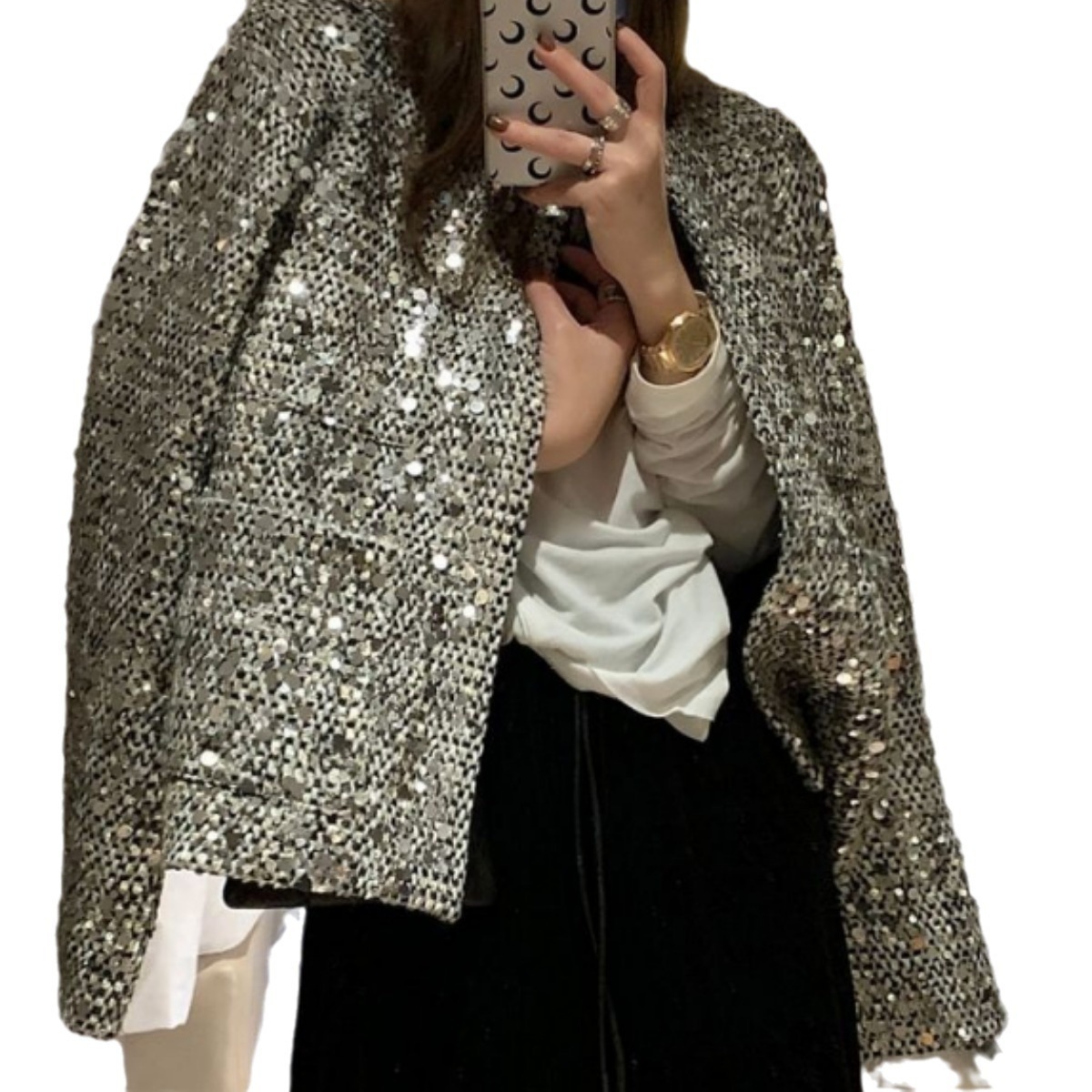 Ladies Sequin Blazer Silver Glitter Party Jacket 4 Ladies Sequin Blazer Silver Glitter Party Jacket - Image 4