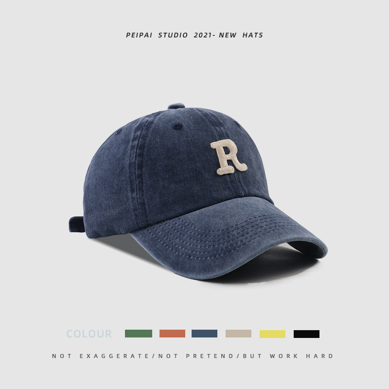 Washed Letter R Stick Ball Cap Casual Patch Sun Hat 4 Washed Letter R Stick Ball Cap Casual Patch Sun Hat - Image 4