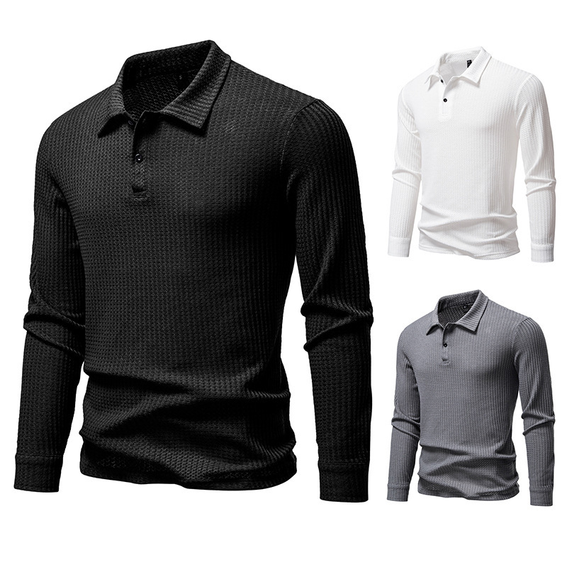 Polo Shirt Waffle-knit Long-sleeve Slim-fit Casual Top 5 Polo Shirt Waffle-knit Long-sleeve Slim-fit Casual Top - Image 5