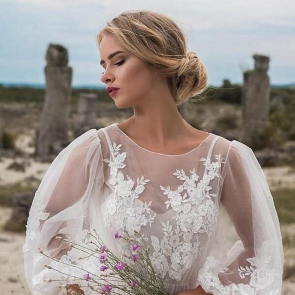 The Resort Edit — Embroidered Wedding Dress Round Collar Bridal Gown