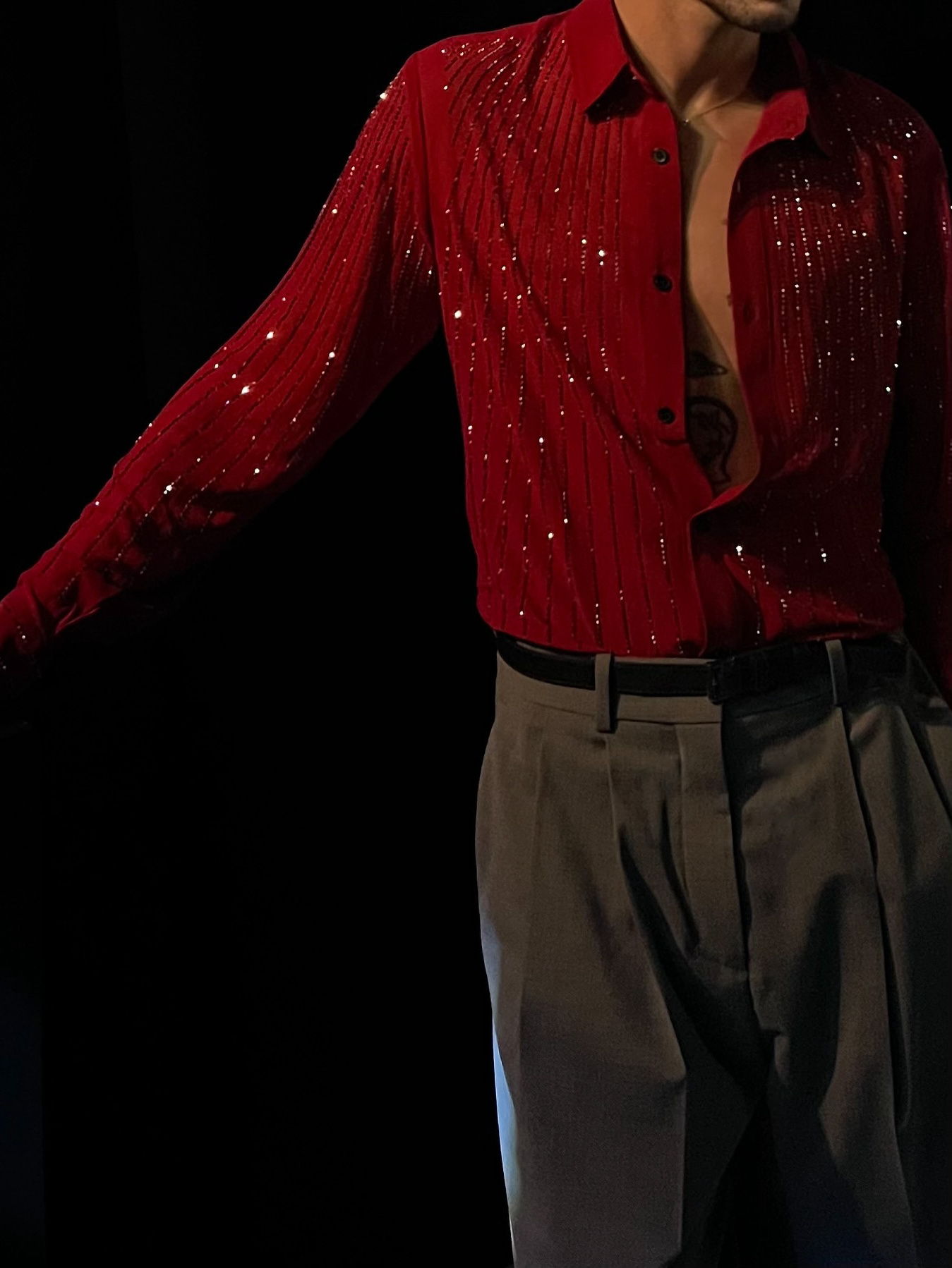 Sequin Shirt For Men Red Shiny Party Wear Long Sleeve 2 Sequin Shirt For Men Red Shiny Party Wear Long Sleeve - Image 2