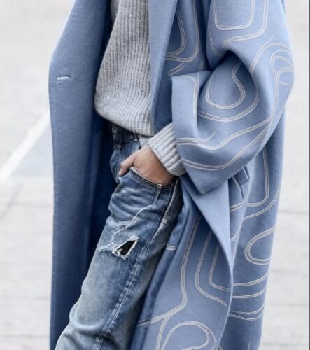 Blue Patterned Wool Coat