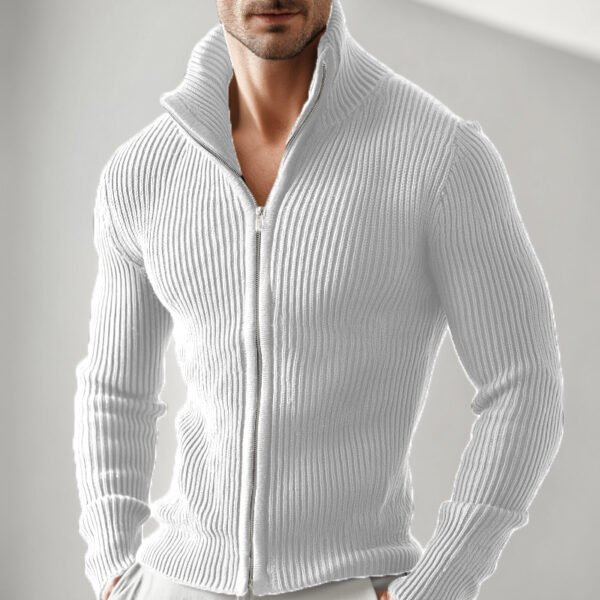 Men's Edit — Zip Up Sweater Men's Turtleneck Slim Fit Ribbed Cardigan