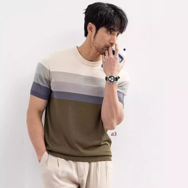 Men's Edit — Knitted Sweater Men's Gradient Color Block Striped Top