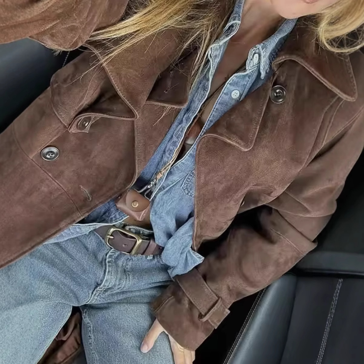 Wool Trench Coat Women's Chic Mid-Length Relaxed Fit Coat 7 Wool Trench Coat Women's Chic Mid-Length Relaxed Fit Coat - Image 7