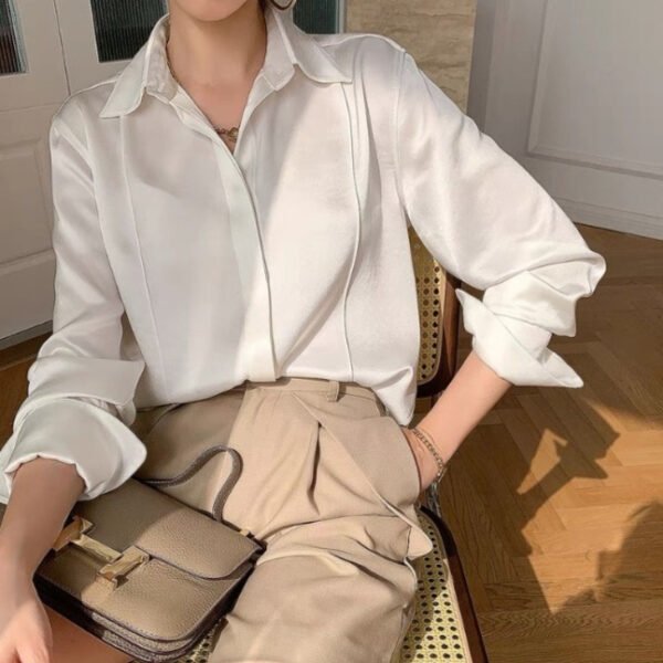 Summer Collection — Elegant Women's White Shirt Made Of Triacetate Satin