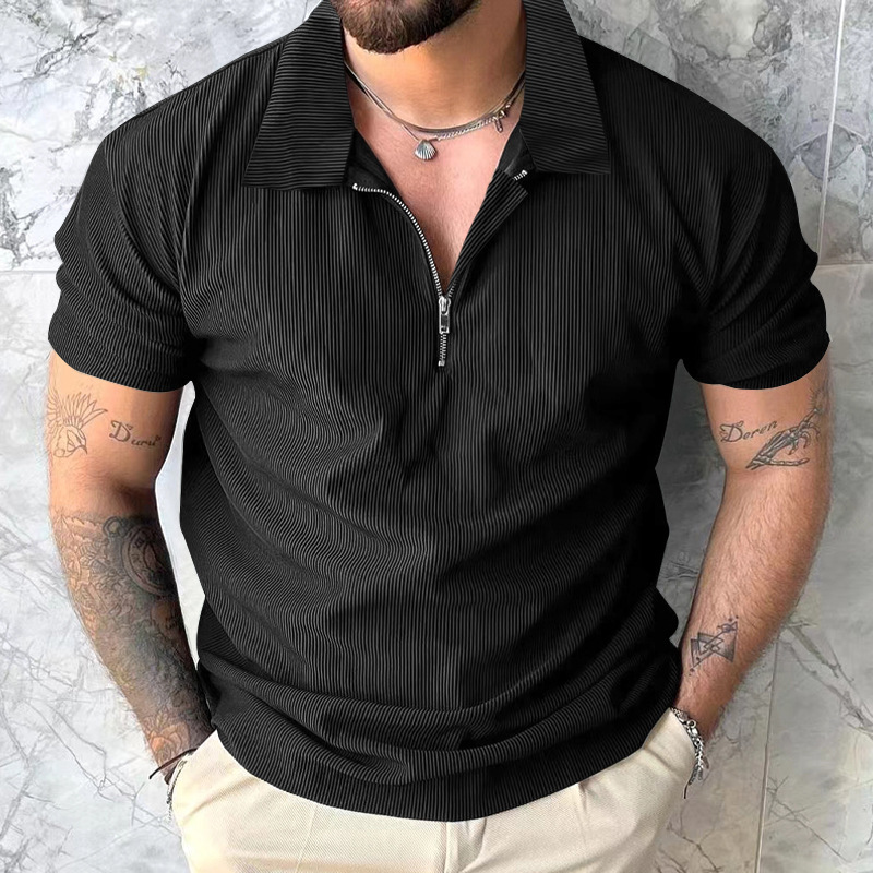 Solid Color Short Sleeve Men's Zipper Polo Shirt 7 Solid Color Short Sleeve Men's Zipper Polo Shirt - Image 7