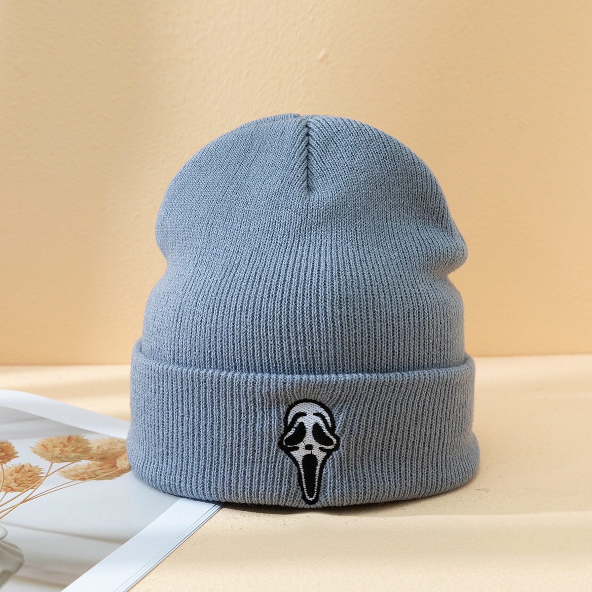 Halloween Dark Embroidered Ghost Face Skeleton Head Fashion Autumn And Winter Warm Fashion Men's And Women's Knitted Hat 6 Halloween Dark Embroidered Ghost Face Skeleton Head Fashion Autumn And Winter Warm Fashion Men's And Women's Knitted Hat - Image 6