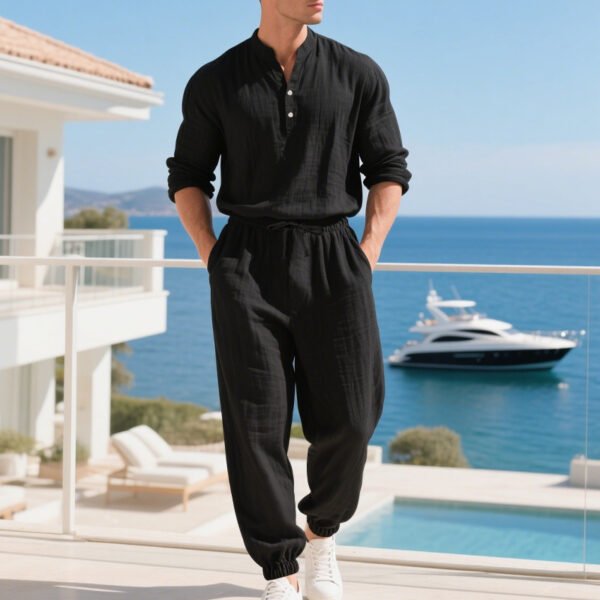 Men's Edit — Men's Linen Set Long Sleeve Henley & Pants Duo